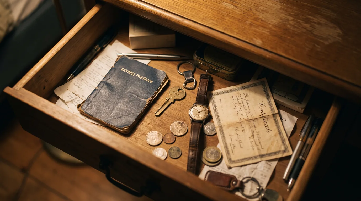 A drawer of small overlooked belongings, the kind of marital assets missed in an Illinois divorce settlement
