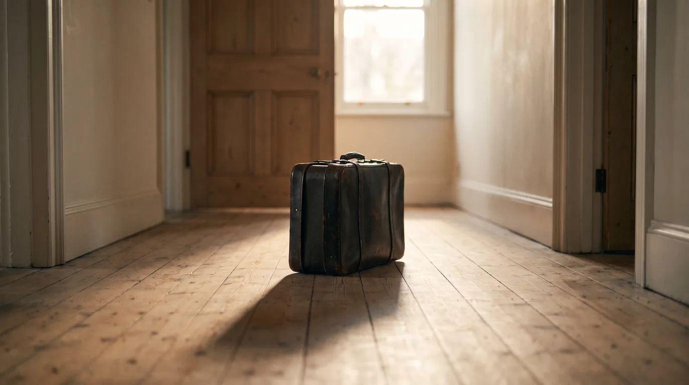 A packed suitcase alone in an empty hallway, the start of the six month separation Illinois adopted in 2015