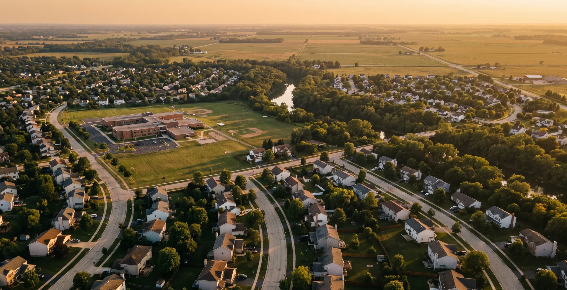 A quiet southwest suburban street at golden hour. Inspired Law Group serves Manhattan, IL and the surrounding Will County communities.