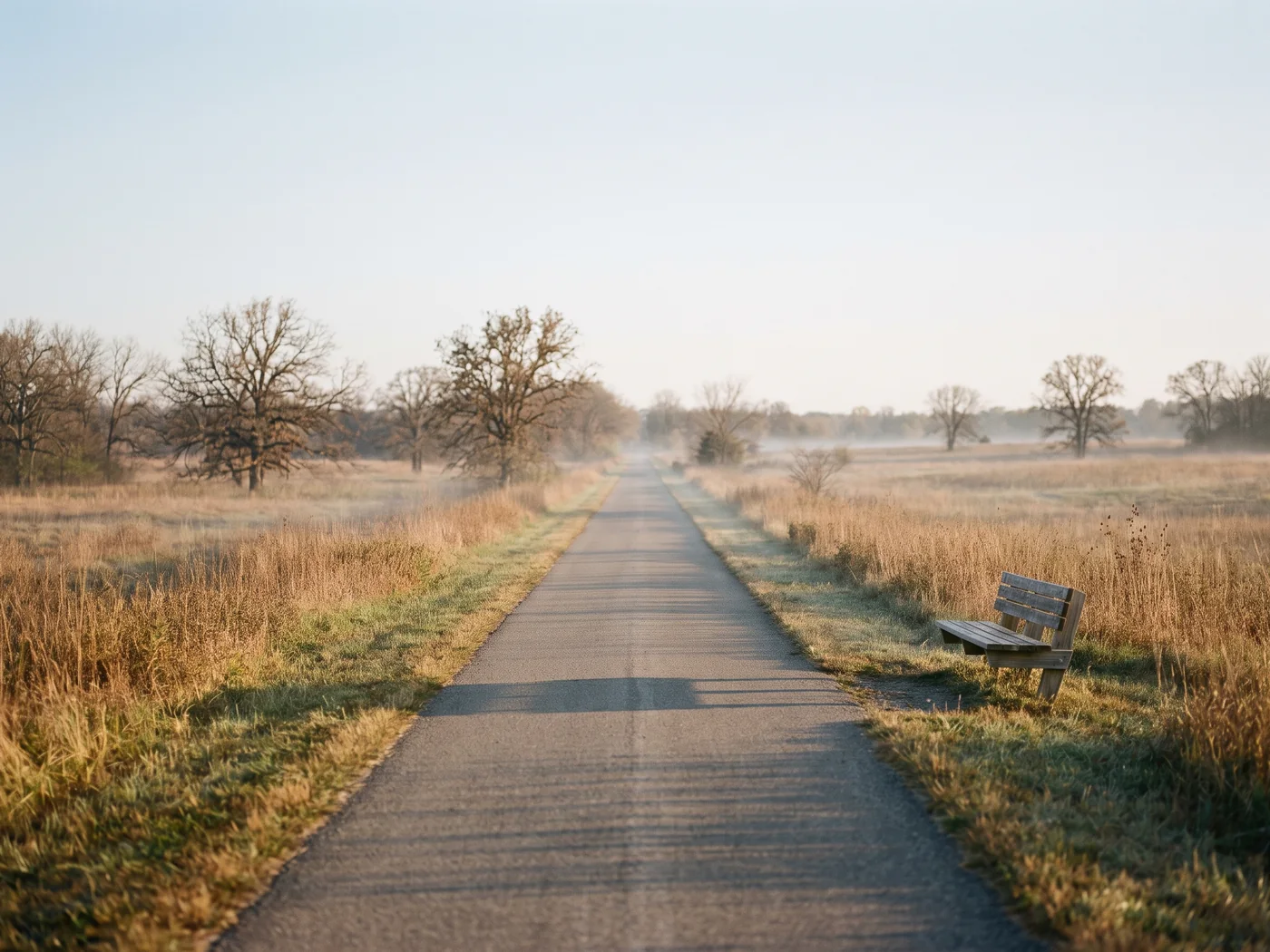 A rail trail running through prairie grass in morning light. Inspired Law Group serves New Lenox and the surrounding Will County communities.